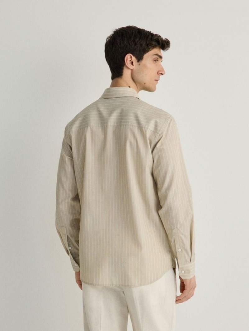 Beige Men's Reserved Comfort Fit Stripe Shirts | 94178XRDB