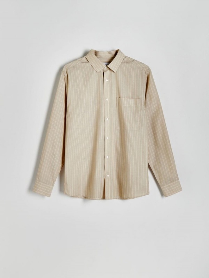 Beige Men's Reserved Comfort Fit Stripe Shirts | 94178XRDB