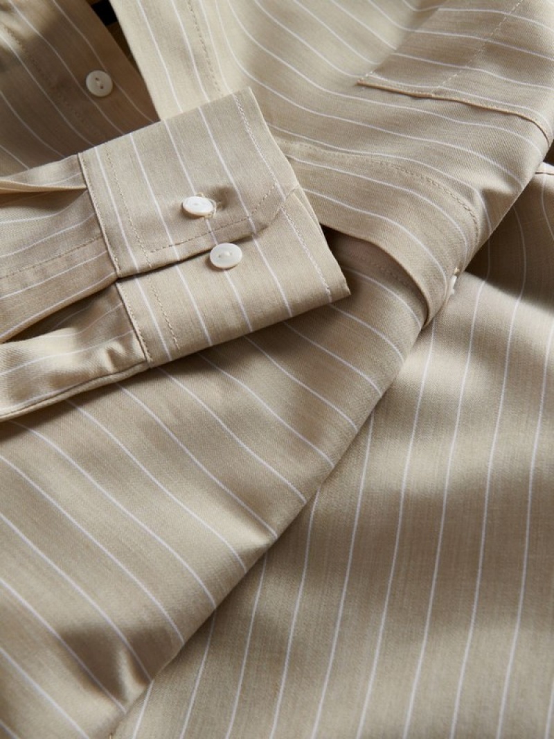 Beige Men's Reserved Comfort Fit Stripe Shirts | 94178XRDB