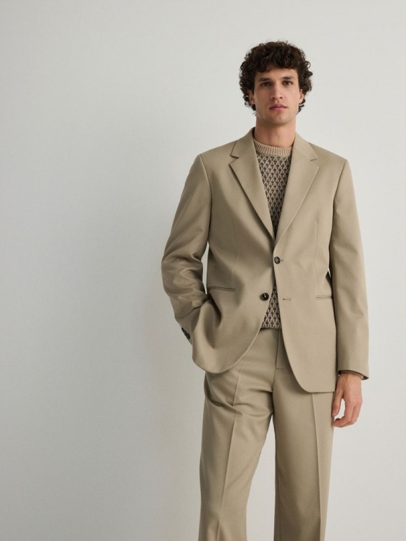 Beige Men's Reserved Comfort Fit Suits | 30867FKOR