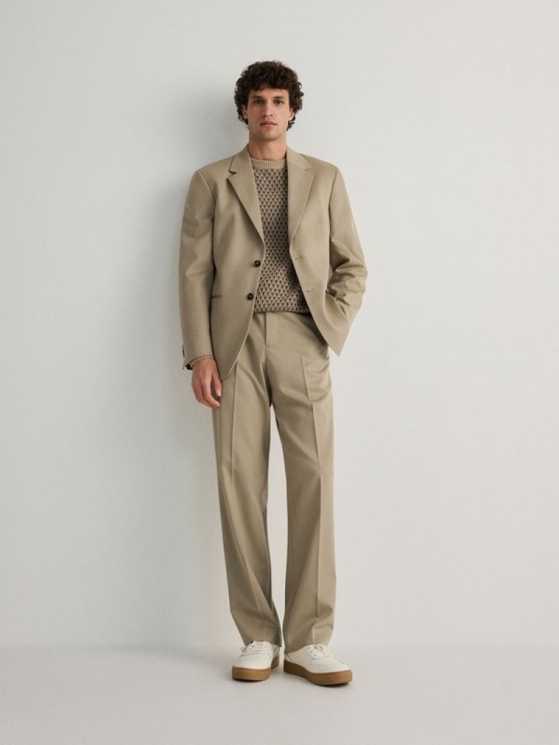 Beige Men's Reserved Comfort Fit Suits | 30867FKOR