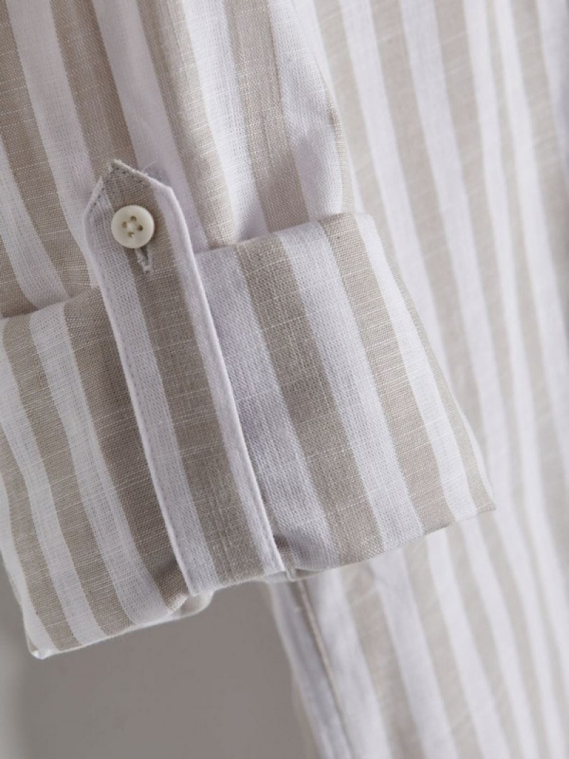 Beige Men's Reserved Regular Fit Striped Shirts | 19835BIJS