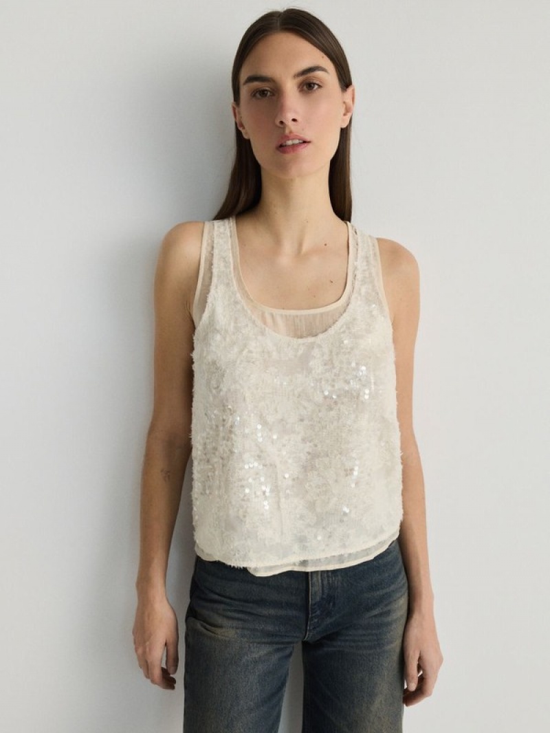 Beige Women's Reserved Cami Top Shirts | 81964MFYZ