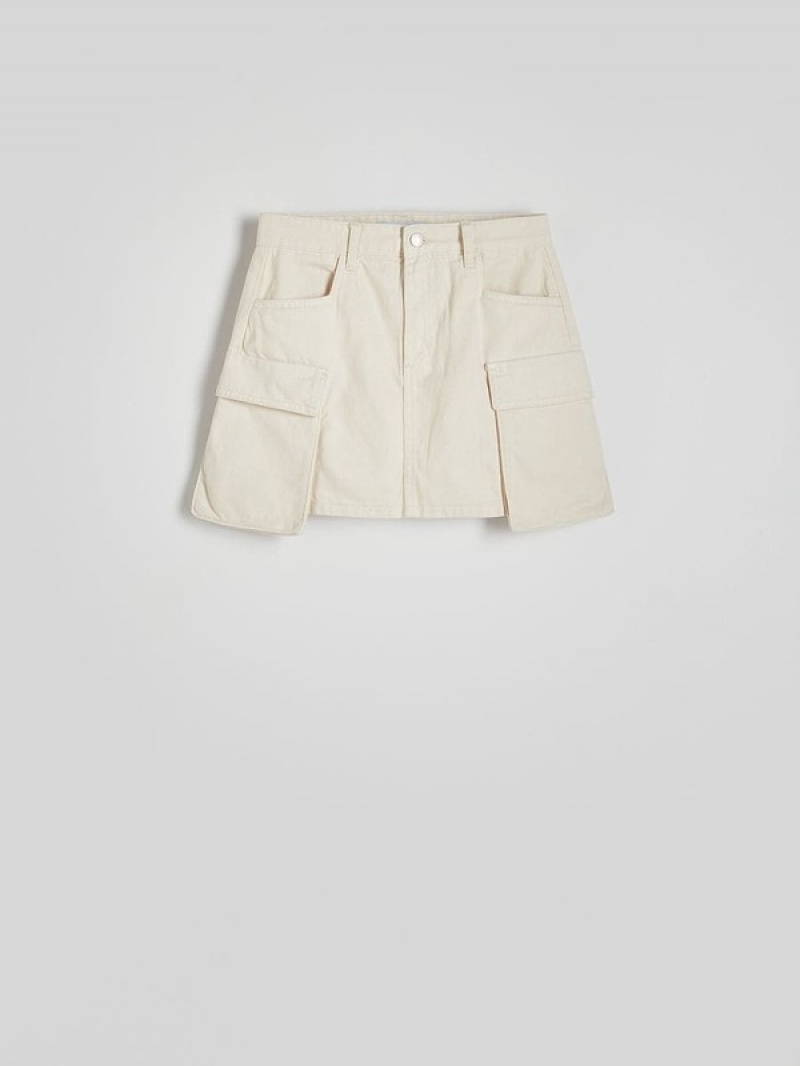 Beige Women's Reserved Cargo Pockets Skirts | 47192CKMW