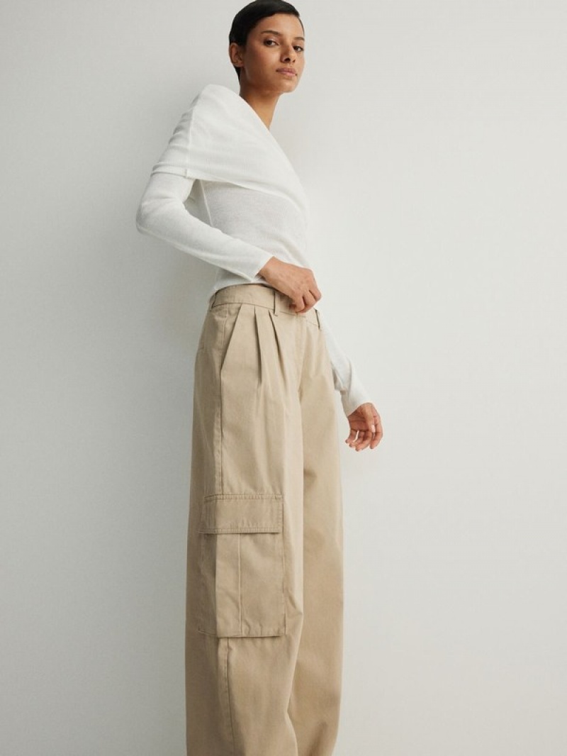 Beige Women's Reserved Cargo Pockets Trousers | 85047VAJW