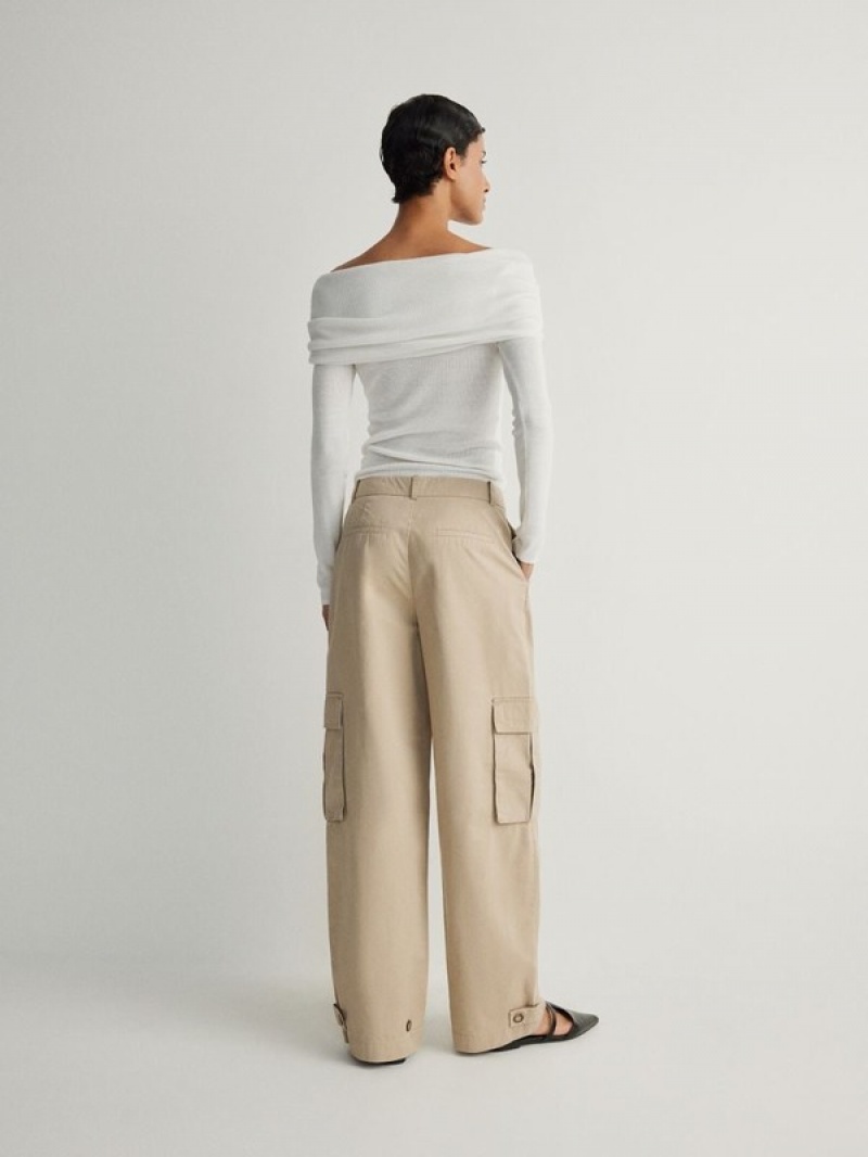 Beige Women's Reserved Cargo Pockets Trousers | 85047VAJW