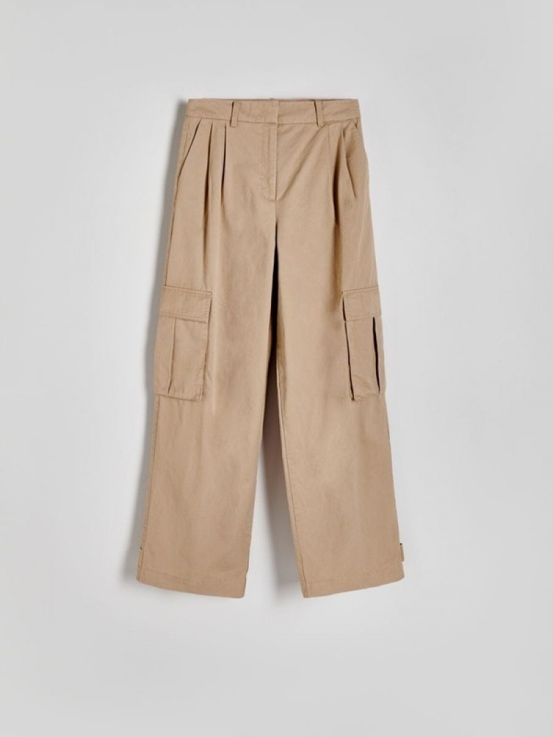 Beige Women's Reserved Cargo Pockets Trousers | 85047VAJW