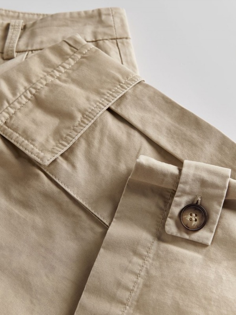 Beige Women's Reserved Cargo Pockets Trousers | 85047VAJW