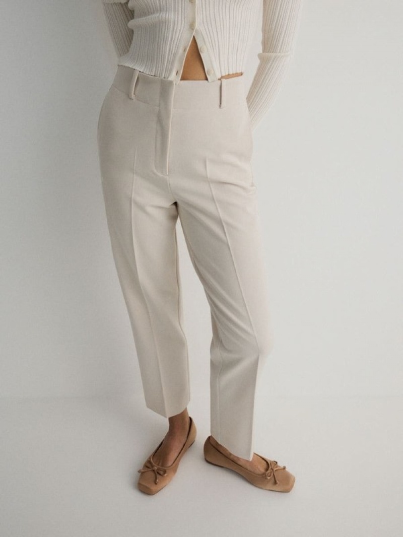 Beige Women's Reserved Cigaretteviscose Blend Trousers | 59130XYTF