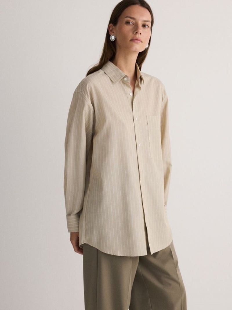 Beige Women's Reserved Comfort Fit Stripe Shirts | 45316QPIN