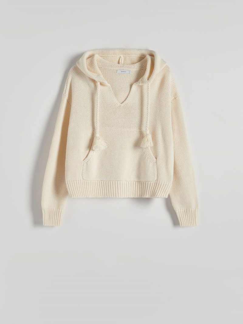 Beige Women's Reserved Cotton Sweaters | 90263ZAUC