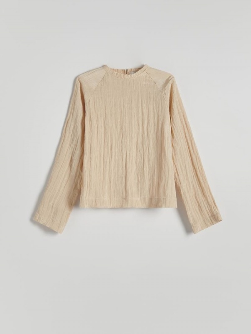 Beige Women's Reserved Crushed Fabric Shirts | 34918QAEU