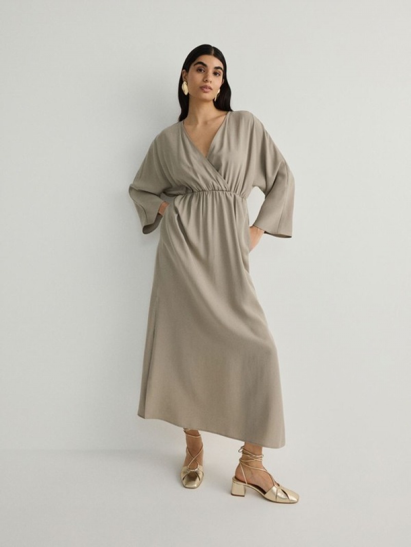 Beige Women's Reserved Eco Aware Lyocell Maxi Dress | 13079CNOJ