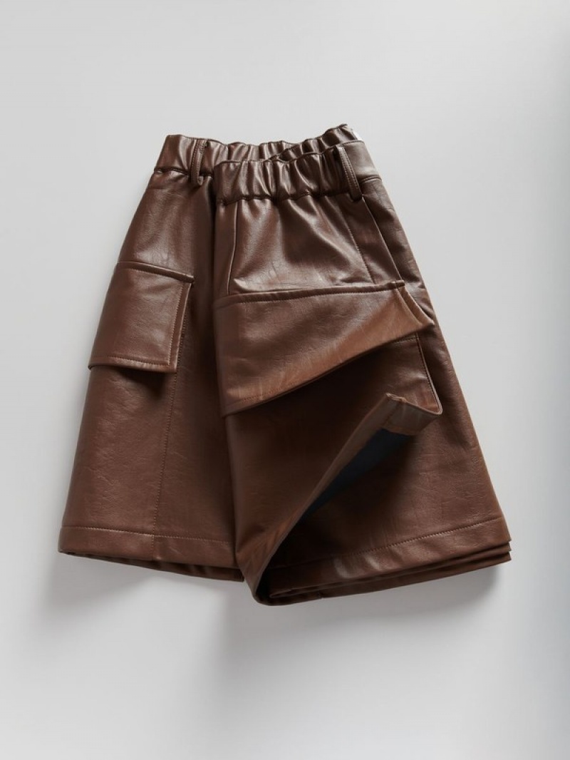 Beige Women's Reserved Faux Leather Shorts | 01652DLZT