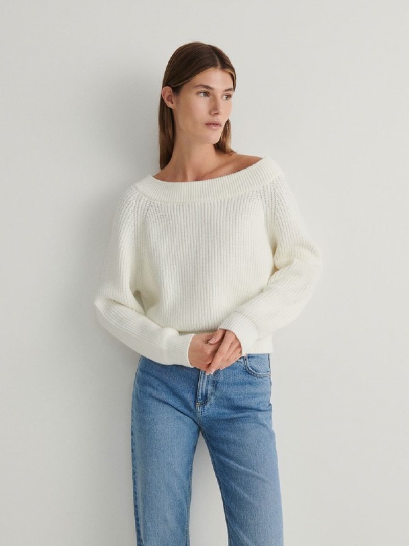 Beige Women's Reserved Fine Knit Sweaters | 24971ANUH