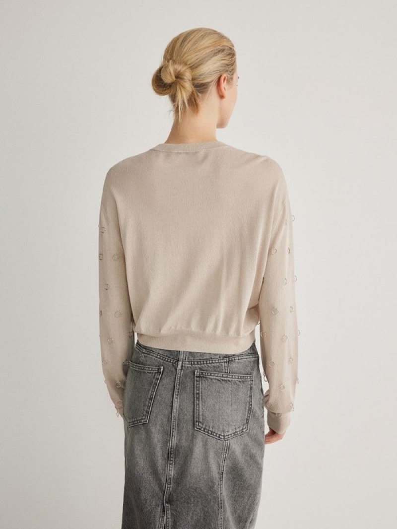 Beige Women's Reserved Jumpermetal Detailing Sweaters | 80347KXGC