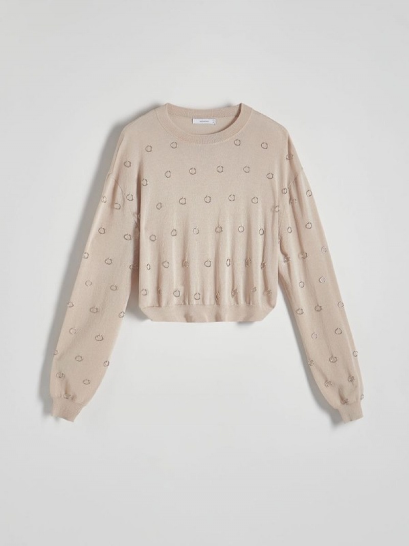 Beige Women's Reserved Jumpermetal Detailing Sweaters | 80347KXGC