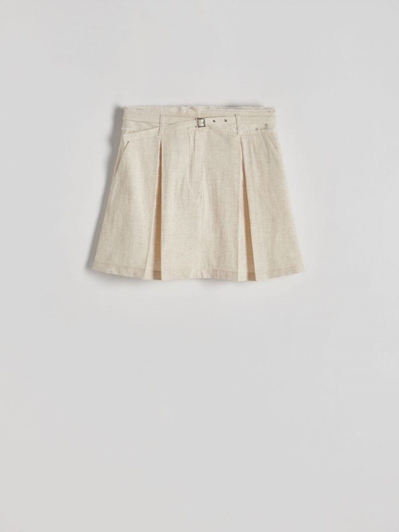 Beige Women's Reserved Linen Blend Mini Skirts | 20139ALUI