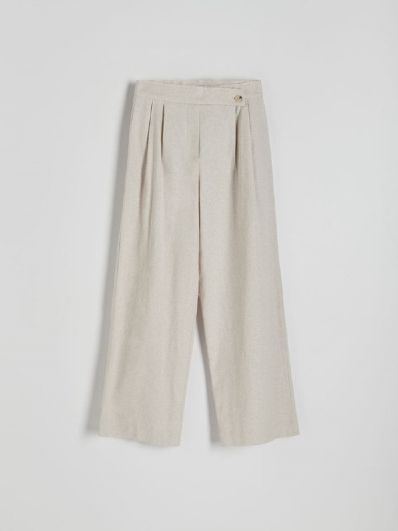 Beige Women's Reserved Linen Richasymmetrical Zipping Trousers | 17259JERC