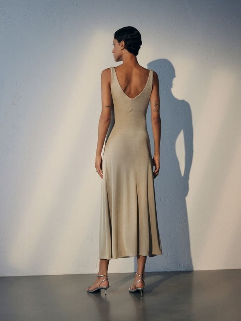 Beige Women's Reserved Maxidraping Dress | 95402TBZV