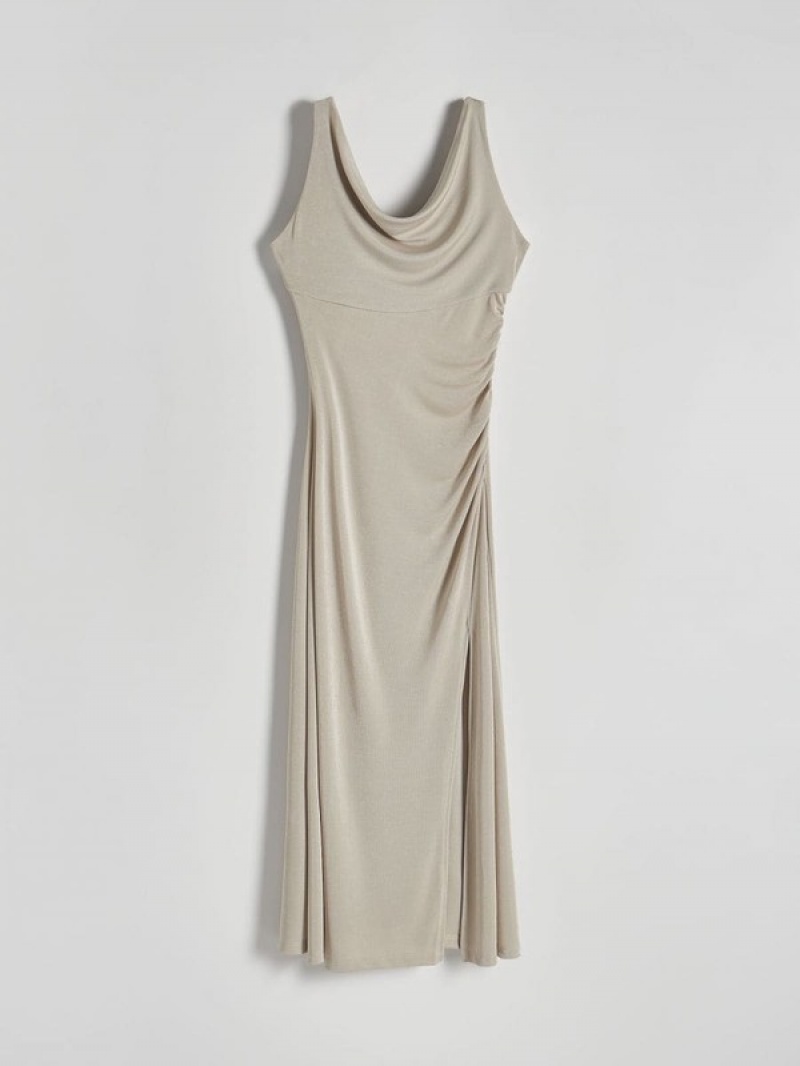 Beige Women's Reserved Maxidraping Dress | 95402TBZV