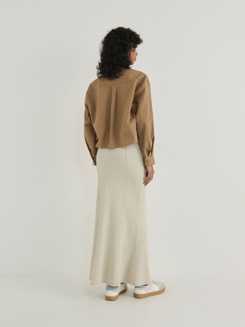 Beige Women's Reserved Maxistitching Skirts | 49170VTFH