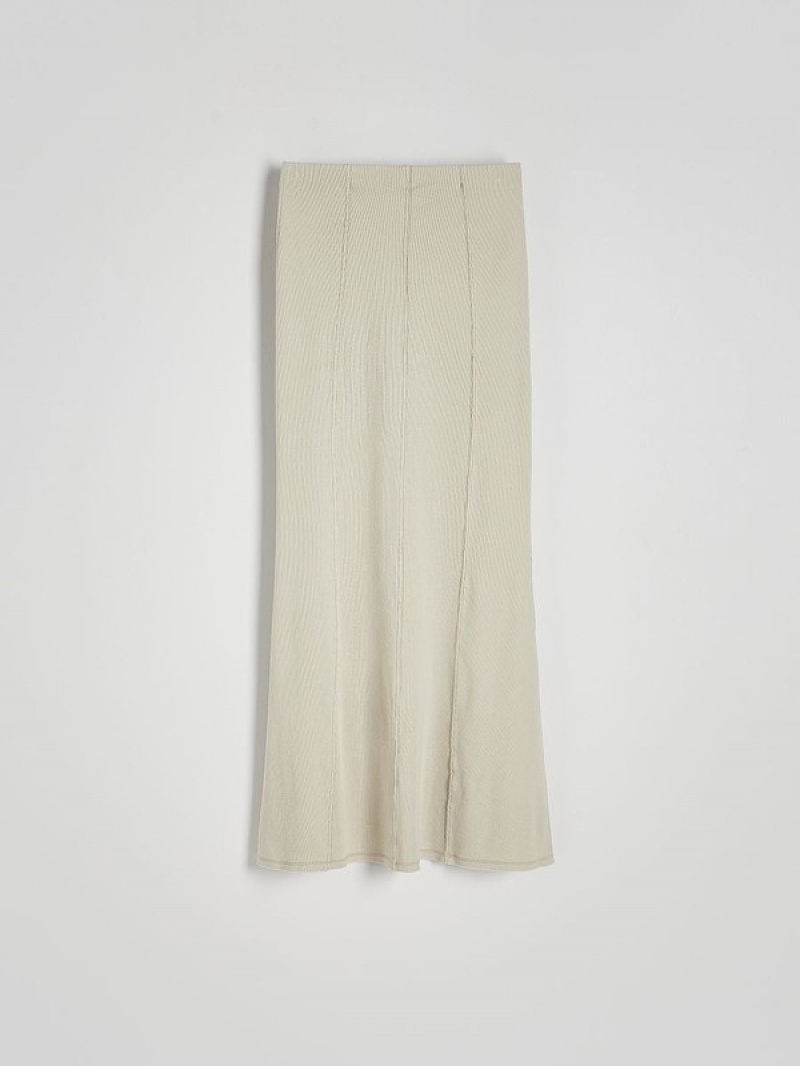 Beige Women's Reserved Maxistitching Skirts | 49170VTFH