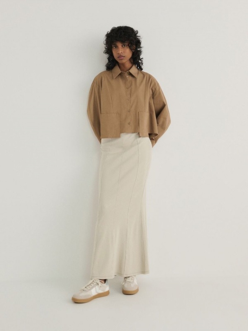 Beige Women\'s Reserved Maxistitching Skirts | 49170VTFH