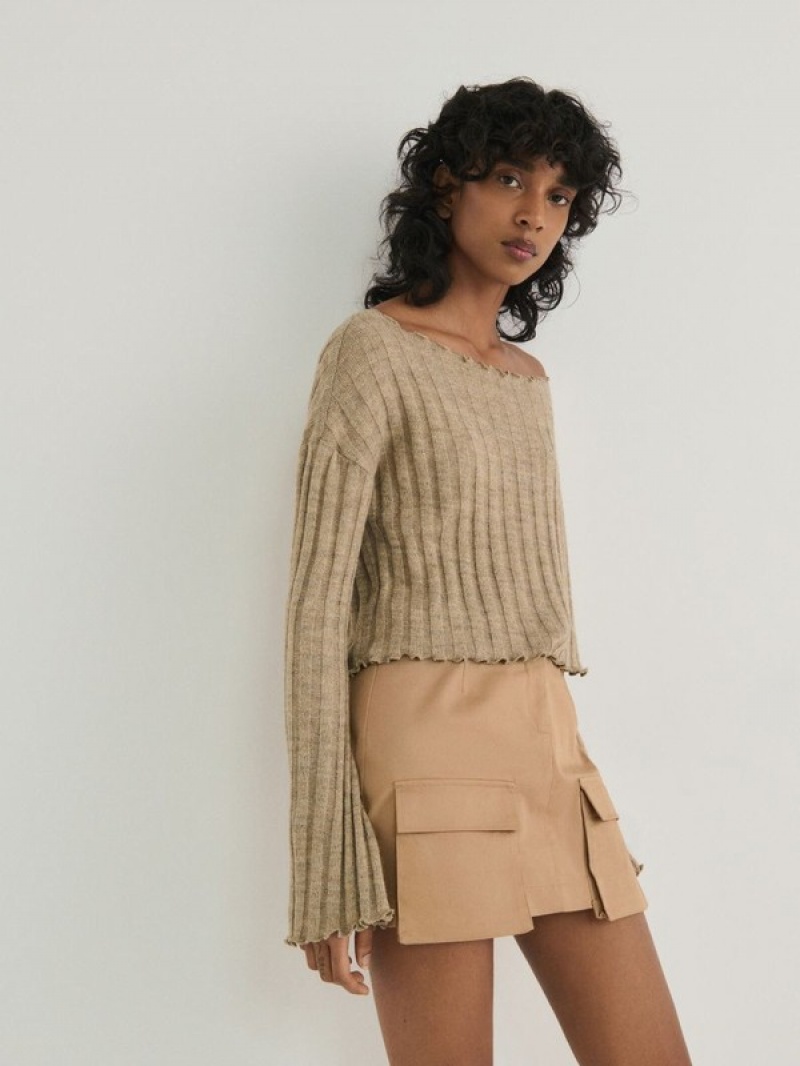 Beige Women's Reserved Minipockets Skirts | 70845BNOX