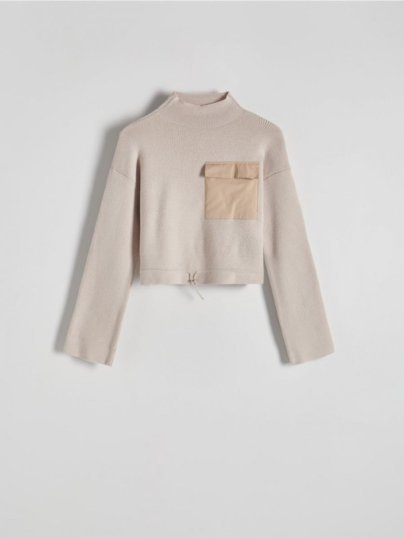 Beige Women's Reserved Mock Neck Sweaters | 46910VTFM