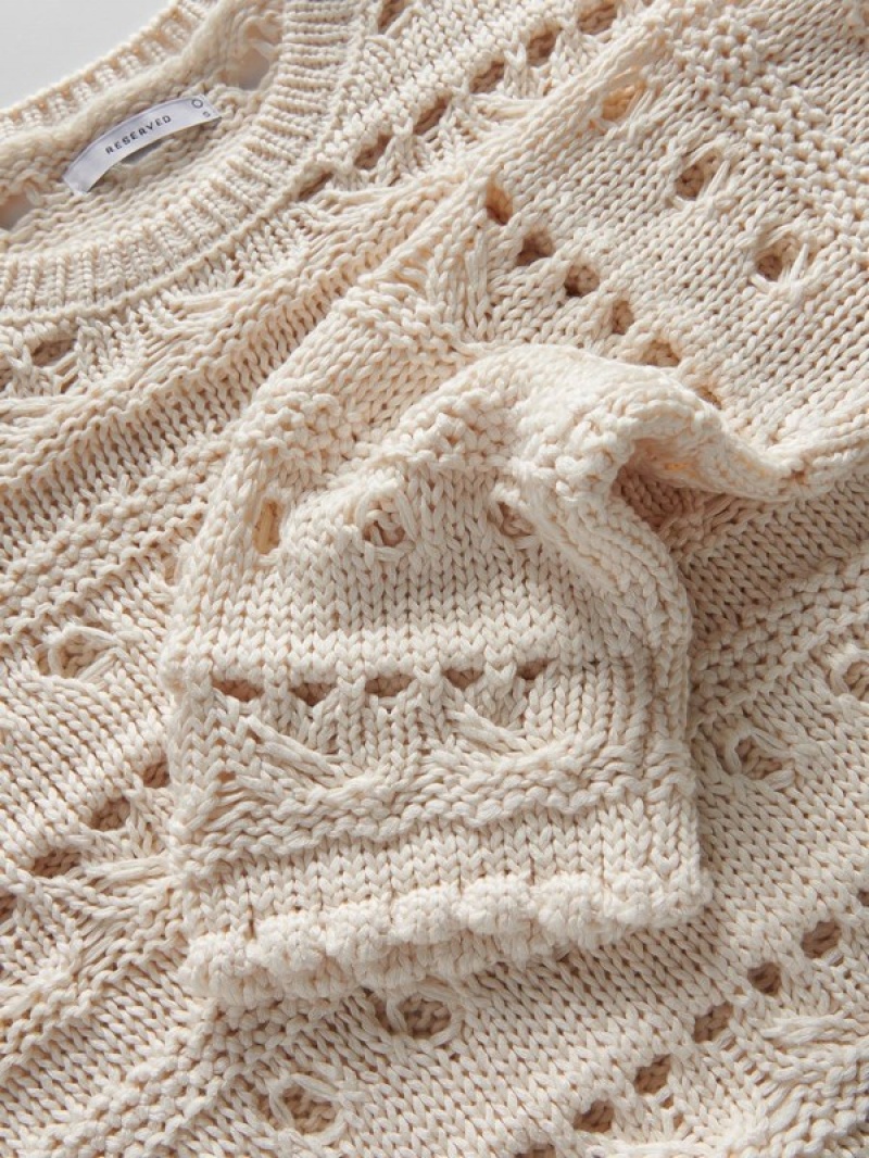 Beige Women's Reserved Openwork Knit Sweaters | 24071ZSMI