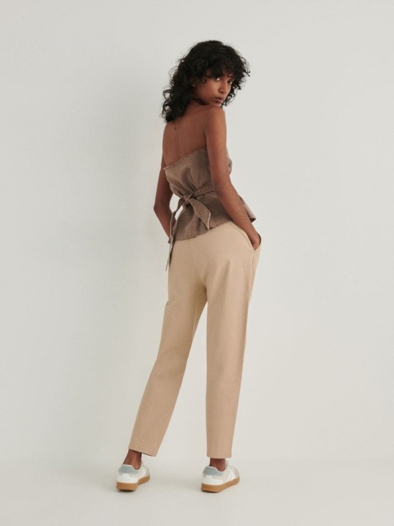 Beige Women's Reserved Paperbag Trousers | 19802QNIW