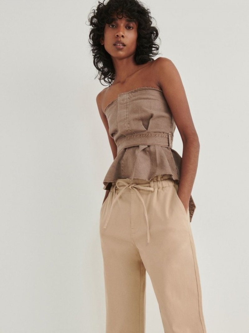 Beige Women's Reserved Paperbag Trousers | 19802QNIW