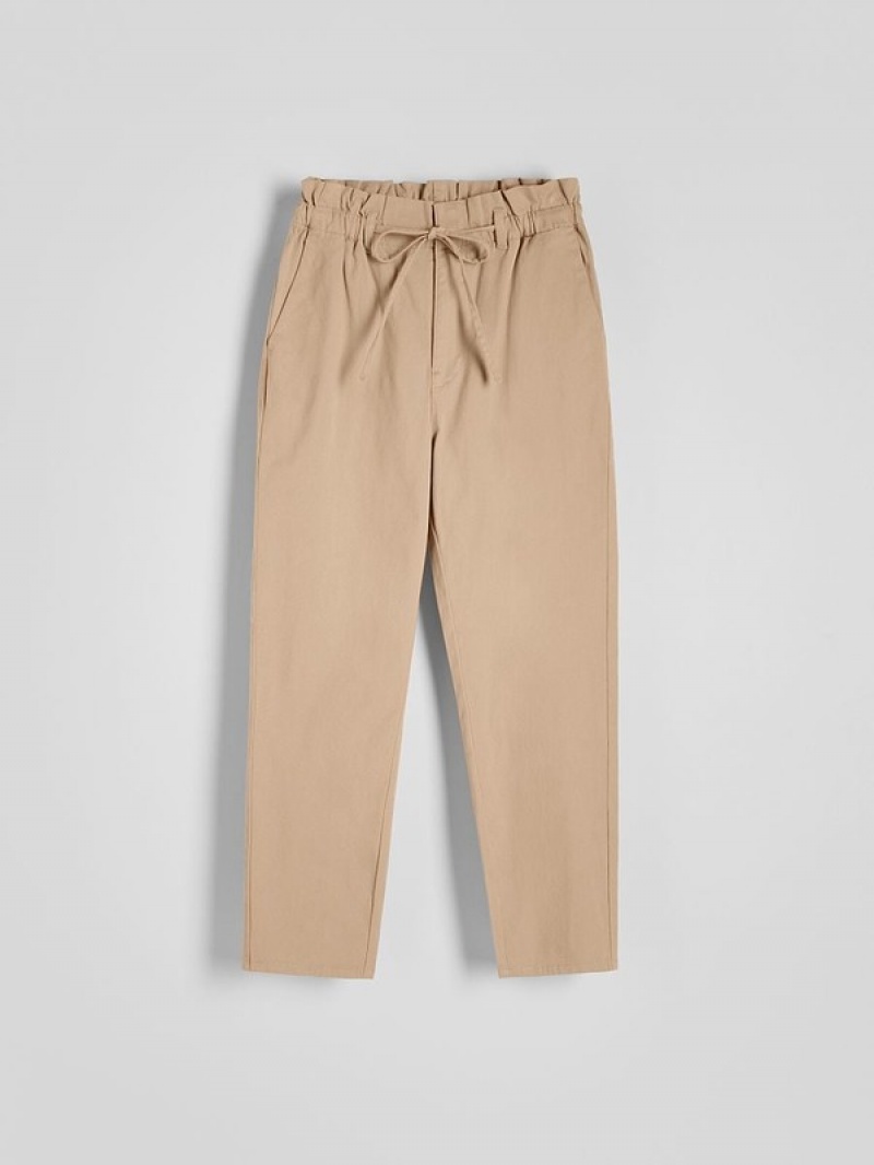 Beige Women's Reserved Paperbag Trousers | 19802QNIW