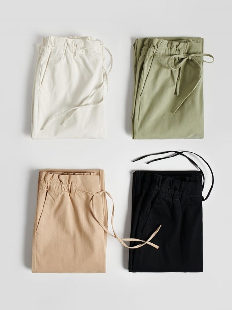 Beige Women's Reserved Paperbag Trousers | 19802QNIW