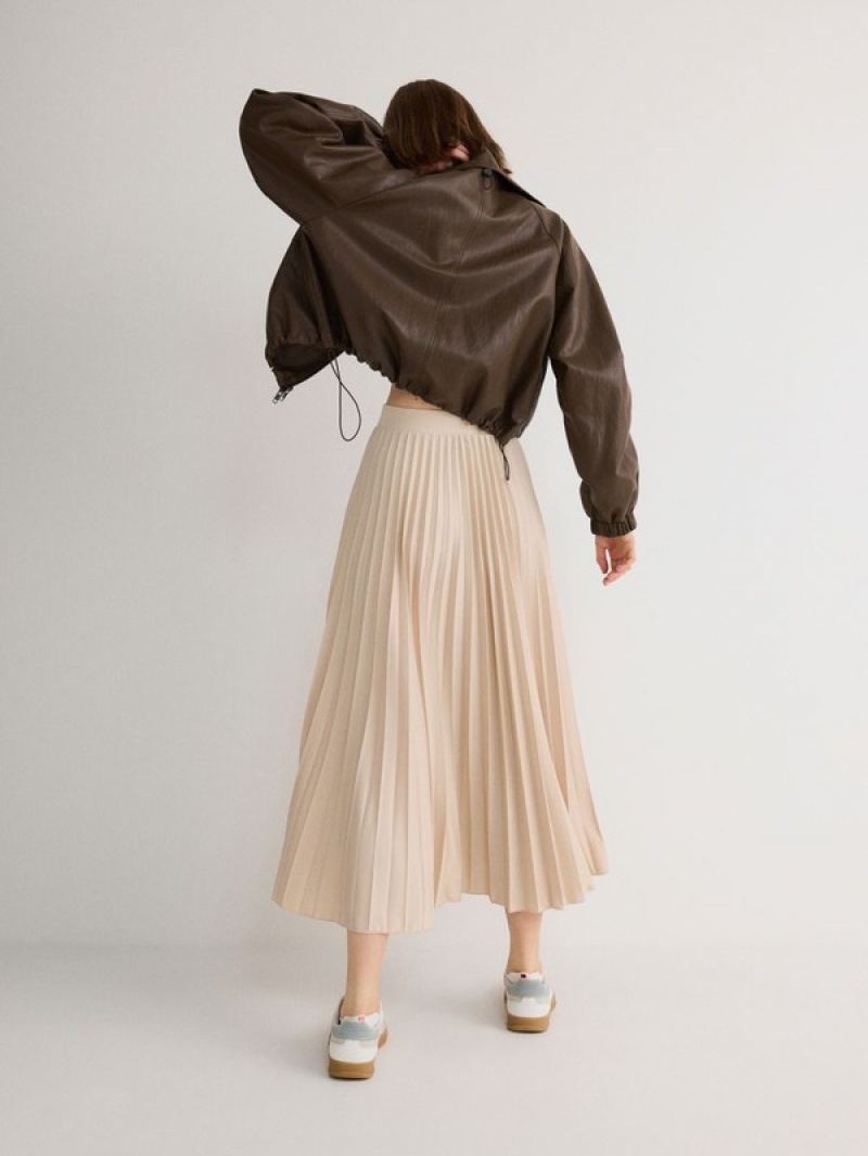 Beige Women's Reserved Pleated Midi Skirts | 05284AXDW