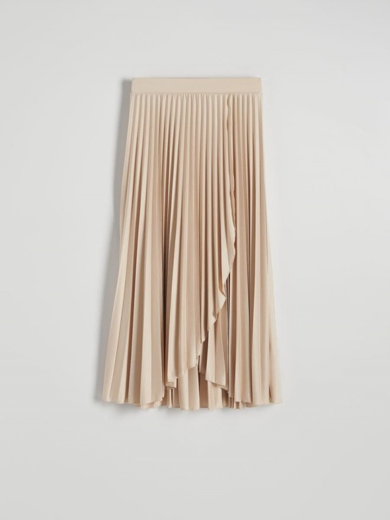 Beige Women's Reserved Pleated Midi Skirts | 05284AXDW