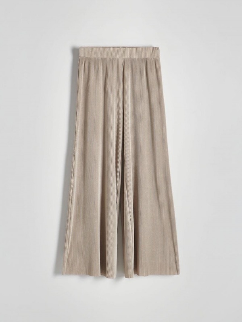 Beige Women\'s Reserved Pleated Wide Leg Trousers | 10896XALW