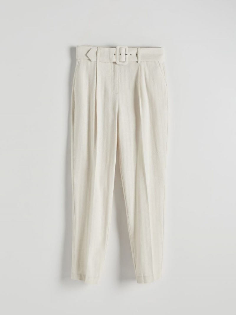 Beige Women's Reserved Pressed Crease Linen Blend Trousers | 01628VWEH