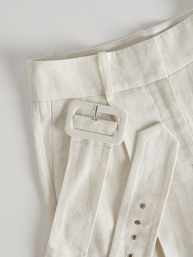 Beige Women's Reserved Pressed Crease Linen Blend Trousers | 01628VWEH