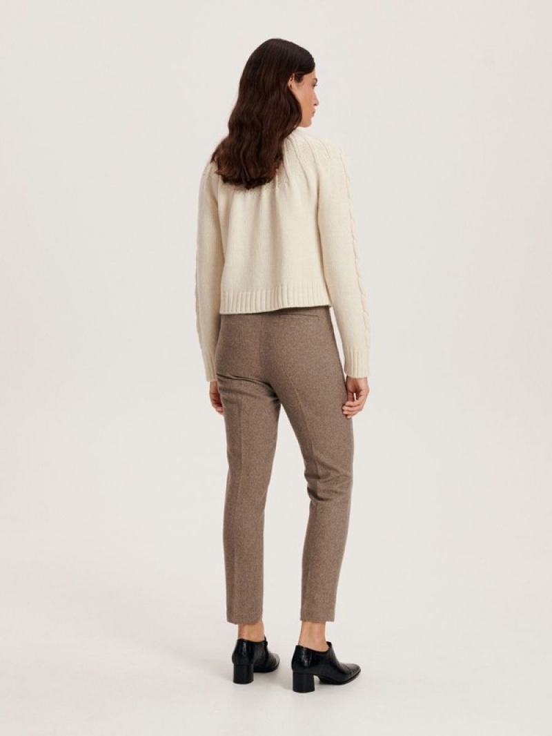 Beige Women's Reserved Pressed Crease Trousers | 23716JGUP