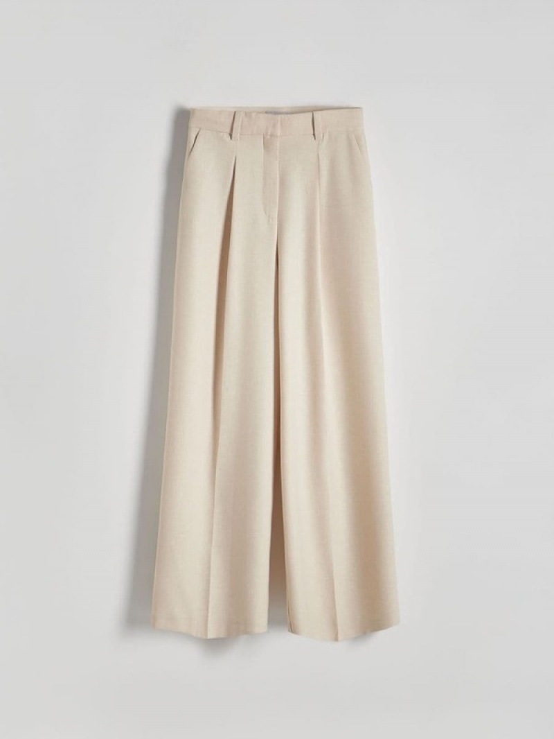 Beige Women's Reserved Pressed Crease Trousers | 26794KGRU