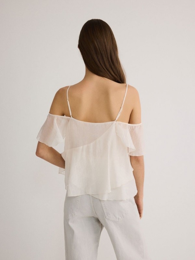 Beige Women's Reserved Ruffle T-shirts | 21935SZIK