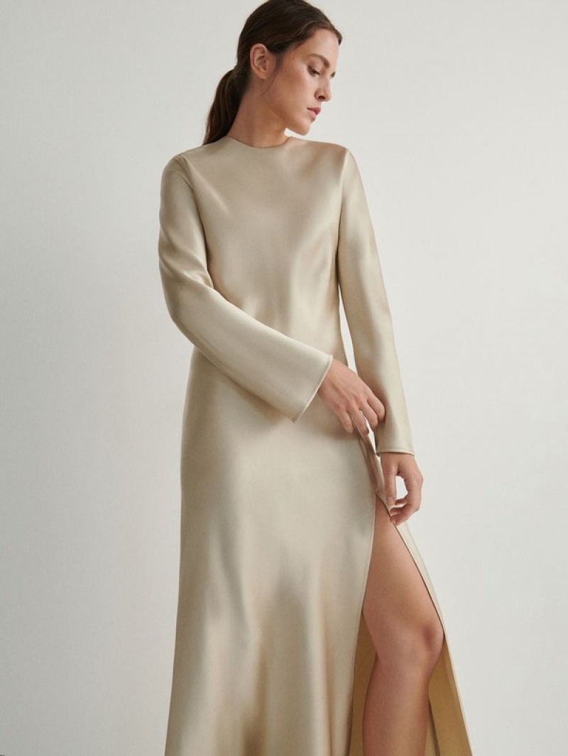 Beige Women's Reserved Satin Dress | 13679YDTG