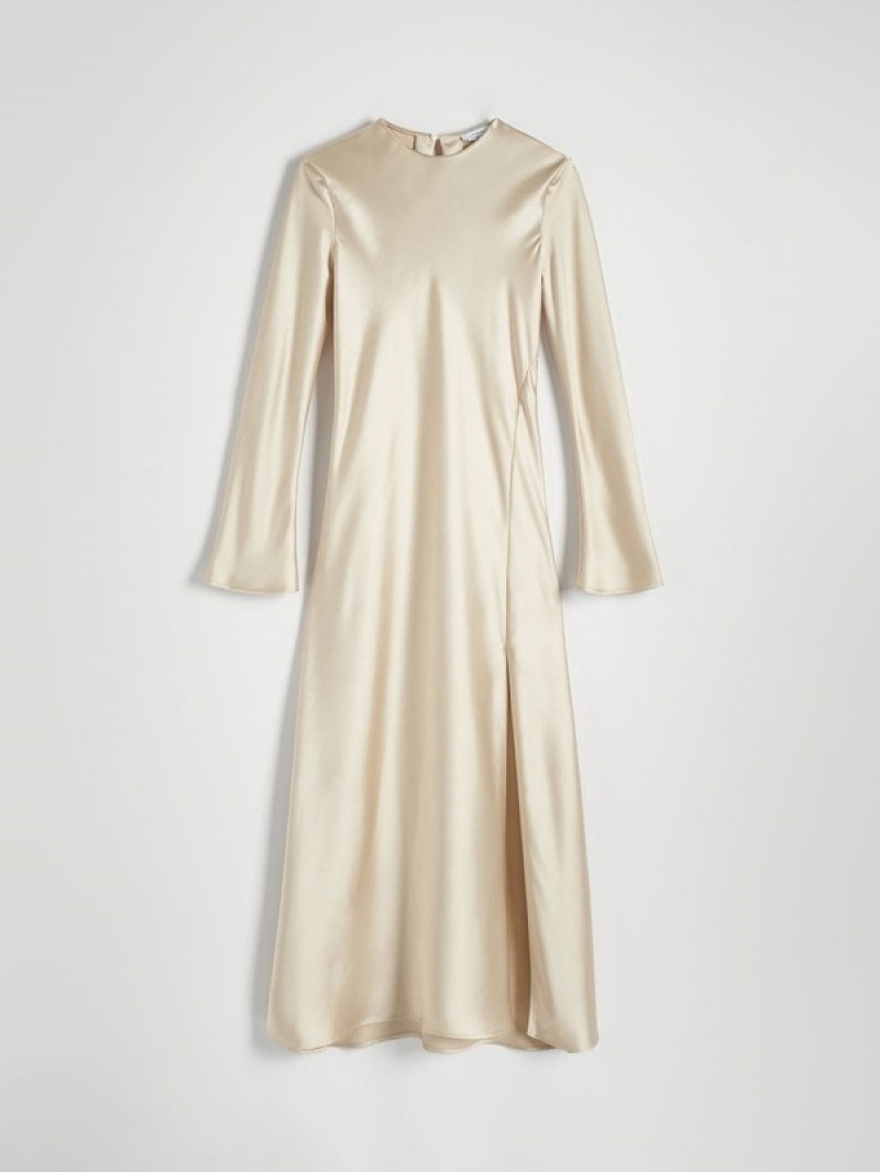 Beige Women's Reserved Satin Dress | 13679YDTG