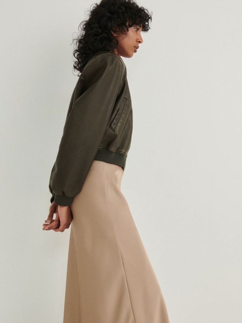 Beige Women's Reserved Satin Midi Skirts | 21045UKRM