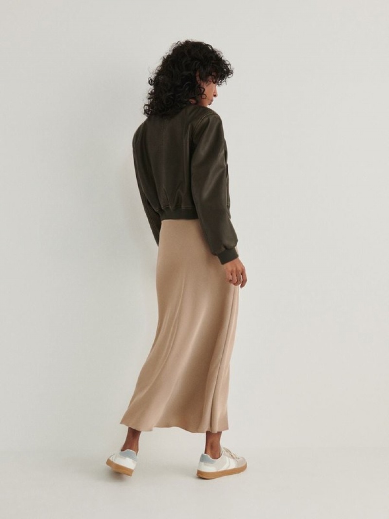 Beige Women's Reserved Satin Midi Skirts | 21045UKRM