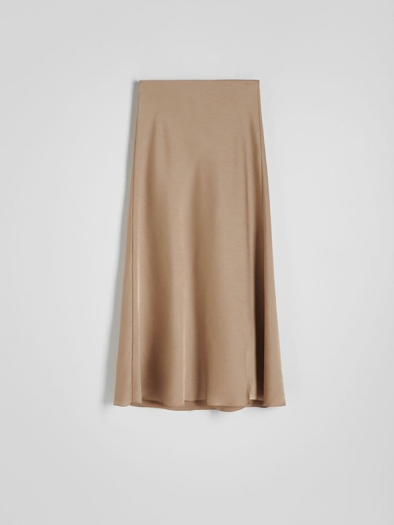 Beige Women's Reserved Satin Midi Skirts | 21045UKRM