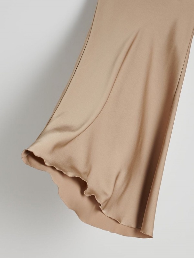 Beige Women's Reserved Satin Midi Skirts | 21045UKRM