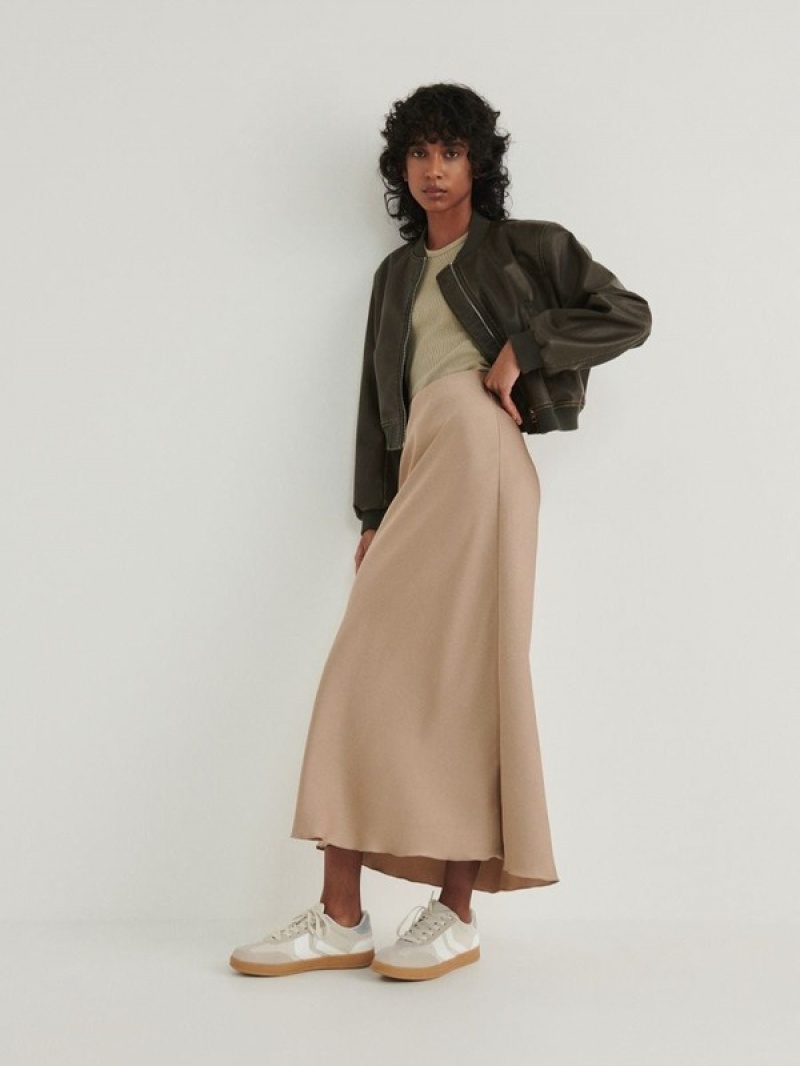 Beige Women\'s Reserved Satin Midi Skirts | 21045UKRM